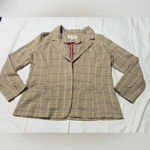 Liverpool Los Angeles Women’s Plaid Blazer Size L Brown Pink Check Career Jacket